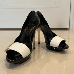 Roger Vivier Black and White Peep-Toe Heels